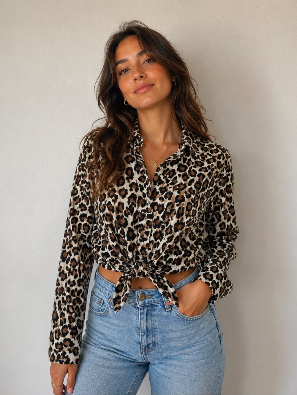 Free People Leopard Tie Front Button-down Shirt